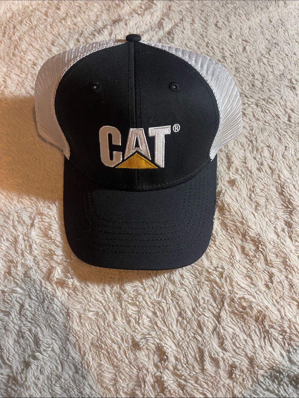 CAT trucker Cap - Black and White with Yellow Accent NEW